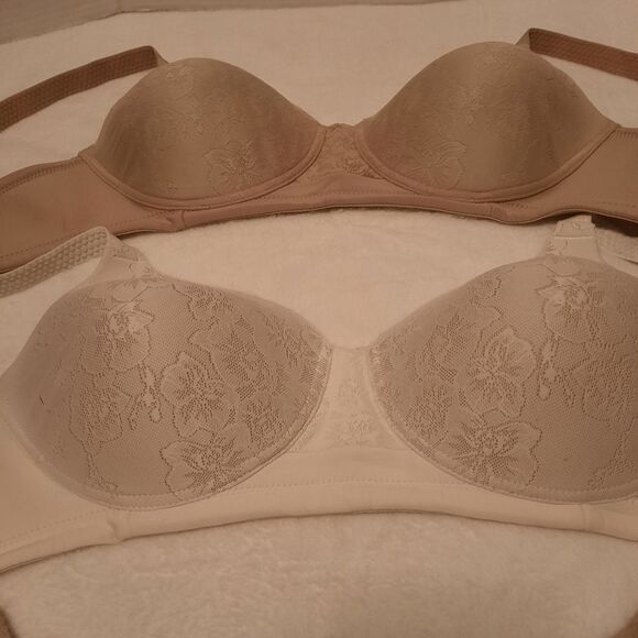 Lot Of 3 Vanity Fair beauty back bra beige White 36C 71380 Wireless Lace Overlay - Picture 7 of 8